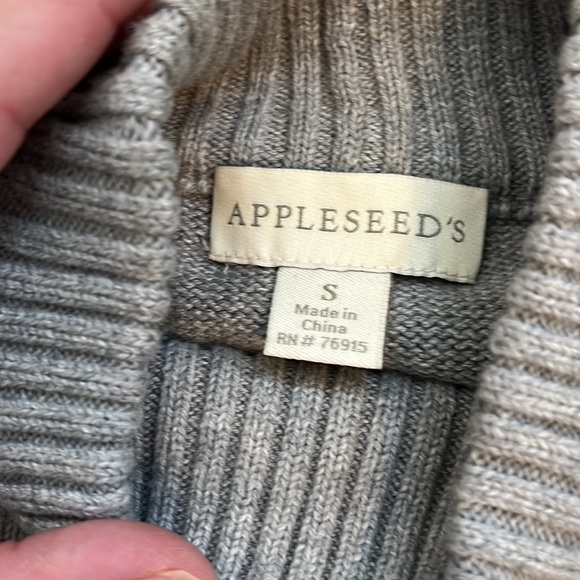 Appleseed long sleeve mock neck sweater gray with cream embroidery pear tree S - Picture 6 of 9